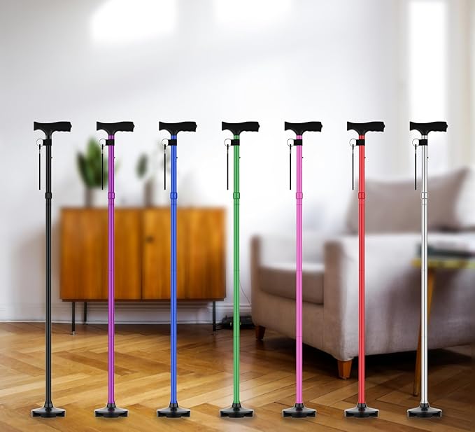 Walking Cane for Men & Women – Foldable, Adjustable, Self-Standing Cane with 360° Pivot Base, Comfortable Grip, Heavy Duty Canes for Women, Collapsible Walking Stick with Travel Bag for Seniors Adults