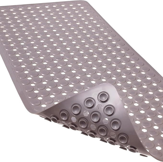 Linoows Non-Slip Bathtub and Shower Mats, Power Grip Bath Mat 35 x 16.3 Inch with Suction Cups and Drain Holes for Tub Bathroom Floor Safety, Machine Washable Soft Bathmat, Tan