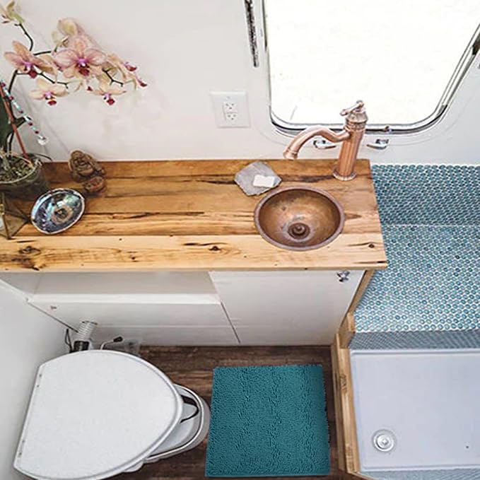 Non-Slip Bath Rug,Extra Soft Microfiber Bedroom Shag Carpet with Anti-Slip Backing,Water/Dust Absorbent Fast Dry Shower Mat,Sound Insulated Stairs Pad,Machine Washable (Turquoise,12 x 12 Inches)