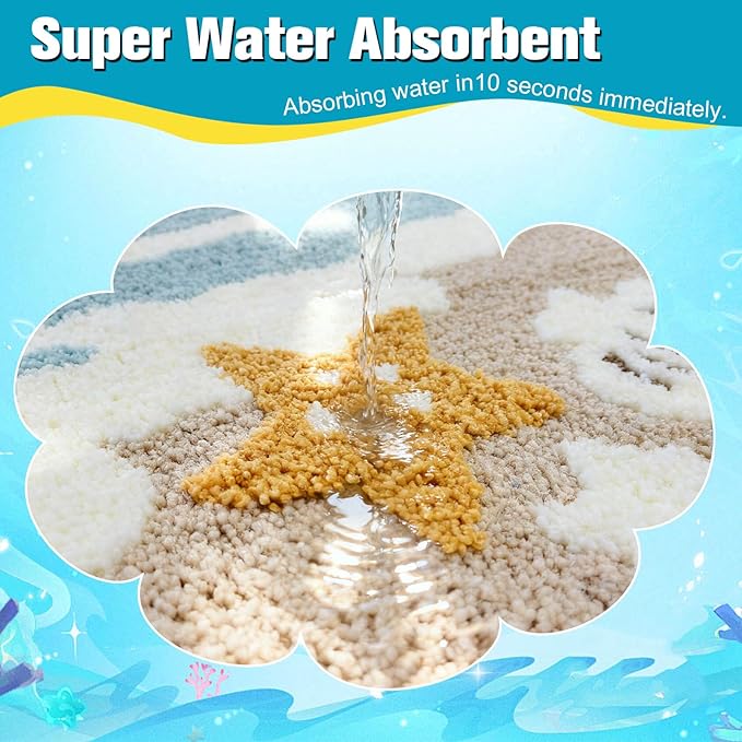 Beach Theme Non-Slip Washable Bath Rug | Soft Adorable Ocean Decor for Bathroom, Living Room, Bedroom & Gifts 20"*32"