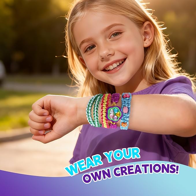 DDAI Birthday Gift Friendship Bracelet Kit for Girls Age 8-12 – Arts and Crafts Kits - Gem-Decorated DIY Craft Set with Threads & Beads – Ideal Holiday Present for Kids Age 7 9 10 11 Years Olds Toys