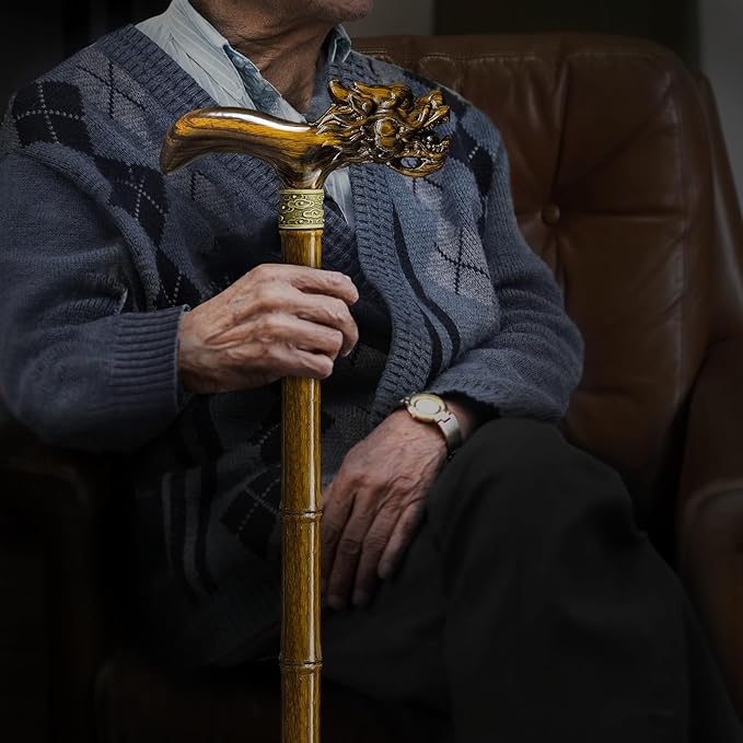 Wooden Cane, Hand Carved High-end Walking Cane for Men and Women, Lightweight Design Support Up to 500lbs Dragon Canes for Seniors, Suitable for Discerning Personal and Gift Use
