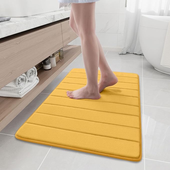 Buganda Memory Foam Bath Mat, 35.4" x 24", Ultra Soft and Non-Slip Bathroom Rugs, Water Absorbent and Machine Washable Bath Rug Runner for Bathroom, Shower, and Tub, Yellow