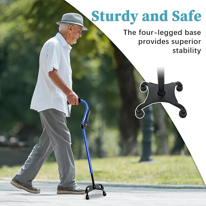 AOHHL Quad Walking Cane Foldable Adjustable Portable Stick Men & Women and Seniors - Lightweight & Sturdy with 4-Pronged Base for Extra Stability Balance,Self Standing Gifts for mom Dad