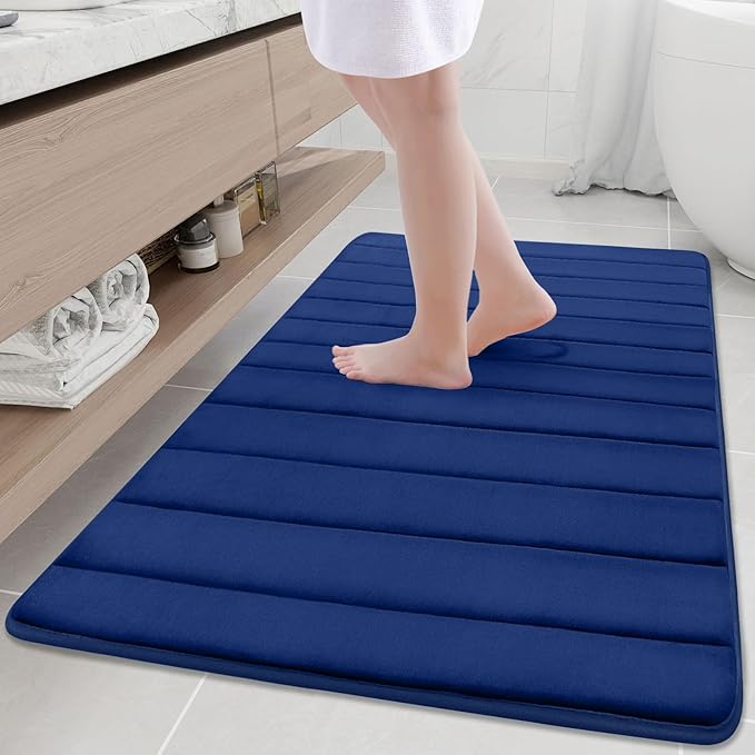 Buganda Memory Foam Bath Mat, 47" x 32", Ultra Soft and Non-Slip Bathroom Rugs, Water Absorbent and Machine Washable Bath Rug Runner for Bathroom, Shower, and Tub, Navy Blue