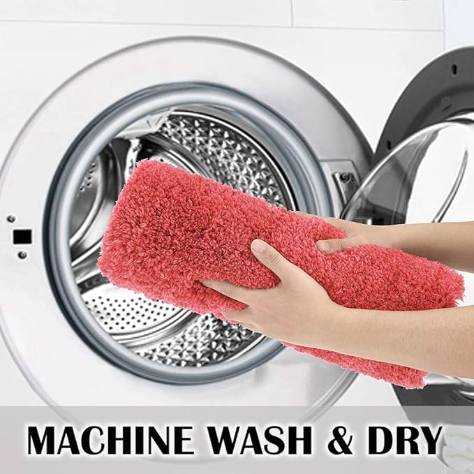 Suchtale Shaggy Bath Mat - Non Slip, Water Absorbent, Soft Microfiber, Machine Washable, Thick Plush (20 x 32 Living Coral)