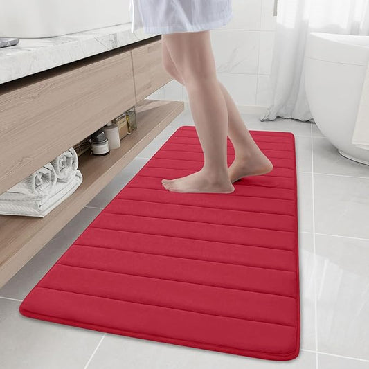 Buganda Memory Foam Bath Mat, 59" x 20", Ultra Soft and Non-Slip Bathroom Rugs, Water Absorbent and Machine Washable Bath Rug Runner for Bathroom, Shower, and Tub, Red