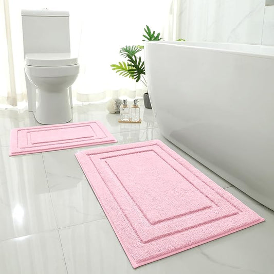 HOMEIDEAS Cute Bathroom Rugs, Super Soft and Absorbent Non Slip Microfiber Machine Washable Bath Mat Set for Pink Bathroom Decor (20" x 32" + 16" x 24", Light Pink)