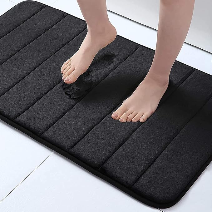 Buganda Memory Foam Bath Mat, 34" x 20", Ultra Soft and Non-Slip Bathroom Rugs, Water Absorbent and Machine Washable Bath Rug for Bathroom, Shower, and Tub, Black