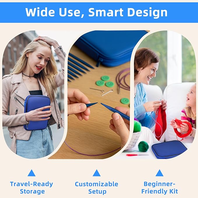 Interchangeable Circular Knitting Needles Set, 13 Pairs (26pcs) Aluminum Knitting Needles Kit, Sizes 3.0mm-10.0mm, Knitting Needle Case & Accessories, for Knitting Projects, Beginners & Advanced