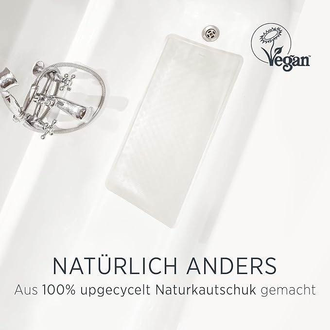 HEVEA Natural Rubber Big Bath Mat - Upcycled, Danish Design - Non Slip Bathtub Mat, 299 Suction Cups - Safe and Friendly Shower Mat for All Ages (Sand)