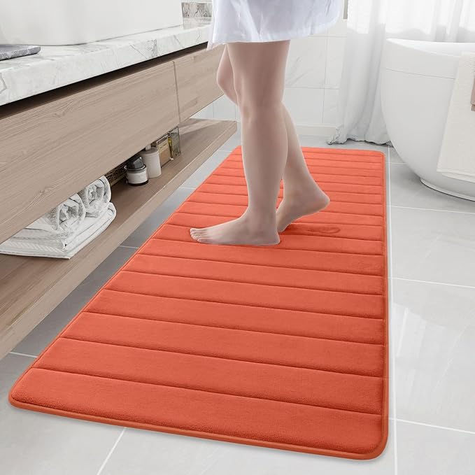 Buganda Memory Foam Bath Mat, 70" x 24", Ultra Soft and Non-Slip Bathroom Rugs, Water Absorbent and Machine Washable Bath Rug Runner for Bathroom, Shower, and Tub, Coral