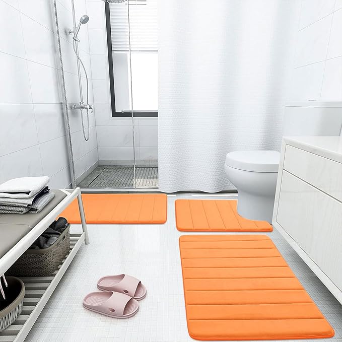 Buganda Memory Foam Bath Mat, 24" x 16", Ultra Soft and Non-Slip Bathroom Rugs, Water Absorbent and Machine Washable Bath Rug for Bathroom, Shower, and Tub, Orange
