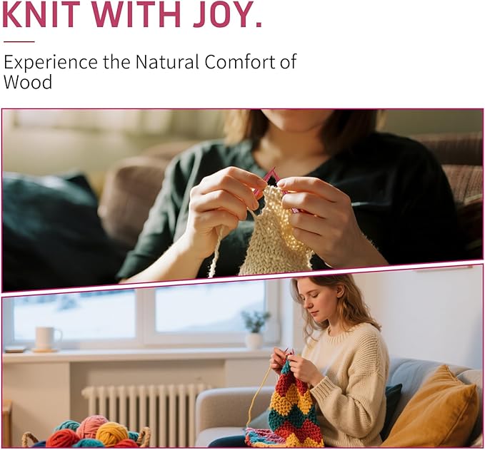 Weabetfu Interchangeable Circular Knitting Needle Set,Birch Wood Interchangeable Knitting Needles with Cable 12 Pairs 3mm-10mm Replacements Round Knitting Needle