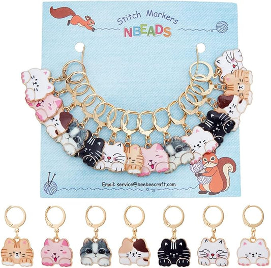 NBEADS 14 Pcs Cat Stitch Markers, Alloy Enamel Crochet Stitch Marker Charms Locking Stitch Marker with 304 Stainless Steel Clasp for Crochet Weaving Sewing Accessories Quilting Jewelry Making