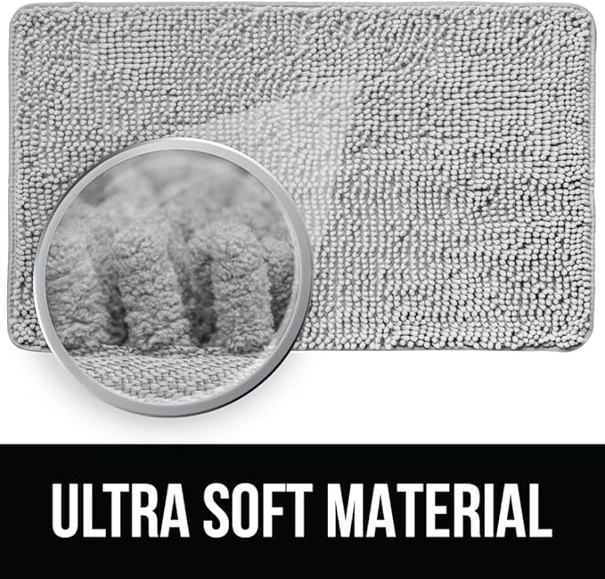 KANGAROO Bathroom Rugs, Chenille Soft Absorbent Bath Rug, Shaggy Shower Mat, Quick Dry Machine Wash Bathmat, Plush Carpet Mats for Tub, Bathtub and Room Home Decor Accessories, 36x24, Light Gray