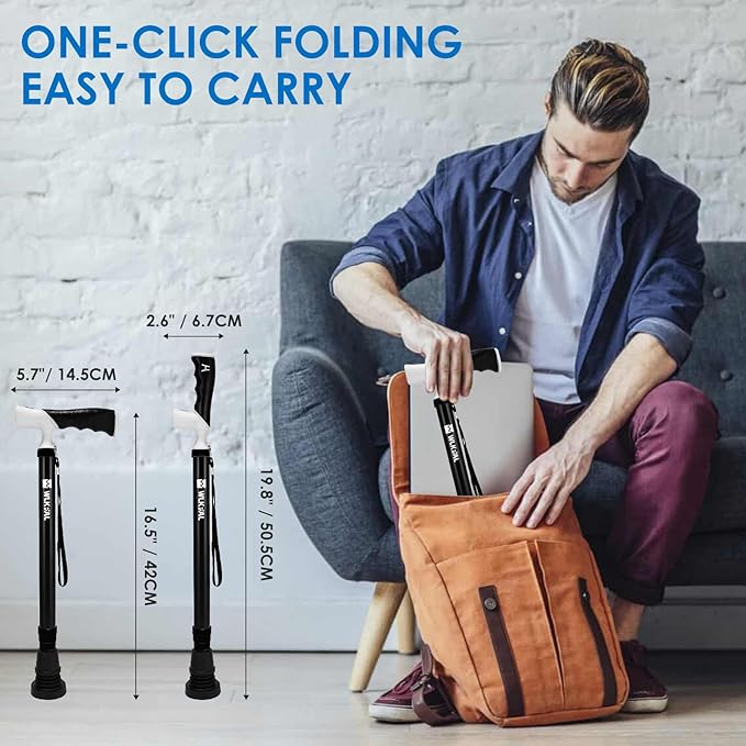 One-Button Telescopic Folding Walking Cane (Anchor Series) – Like an Umbrella | Compact, Lightweight & Travel-Friendly Folding Cane, Adjustable, All-Terrain Tips, Elegant Muted Tones