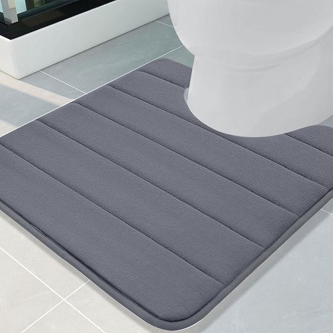 Buganda Memory Foam U-Shaped Contour Toilet Rugs, Non Slip Absorbent, Thick Soft Washable Bathroom Mat, Floor Carpet Bath Rugs Mat for Toilet Base (24" x 24", Dark Grey)