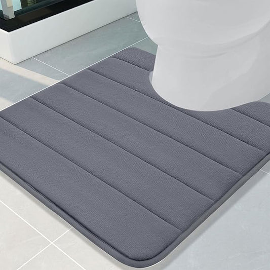 Buganda Memory Foam U-Shaped Contour Toilet Rugs, Non Slip Absorbent, Thick Soft Washable Bathroom Mat, Floor Carpet Bath Rugs Mat for Toilet Base (24" x 24", Dark Grey)