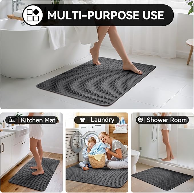 Bathroom Rugs Non Slip, Super Absorbent Quick Dry Bath Mats for Bathroom, Foam Weave Texture Thin Bath Rugs Washable with Rubber Backing Fit Under Door Outside Shower, 20” x 31“