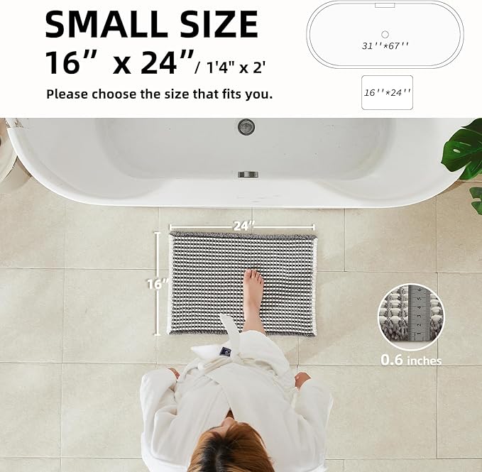 Waffle Bath Mat, Boho Bathroom Rugs Non Slip Washable Super Absorbent Quick Dry Bath Mat Farmhouse Bathroom Decor, 24"x16" Grey and White