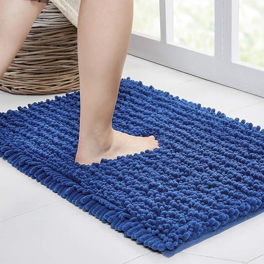 Walensee Bathroom Rug Non Slip Bath Mat (36x24 Inch Dark Blue) Water Absorbent Super Soft Shaggy Chenille Machine Washable Dry Extra Thick Perfect Absorbant Best Large Plush Carpet for Shower Floor