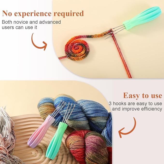 RSRIHE 3 Latch Hook Cord Knitting Tool, Cordy Icord Maker Tool, Crochet Tool for Binding-Off or Edging on Knitting Projects,Crochet Hook with Latch-Hook,Efficient Knitting Hook Weaving Tool (Green)