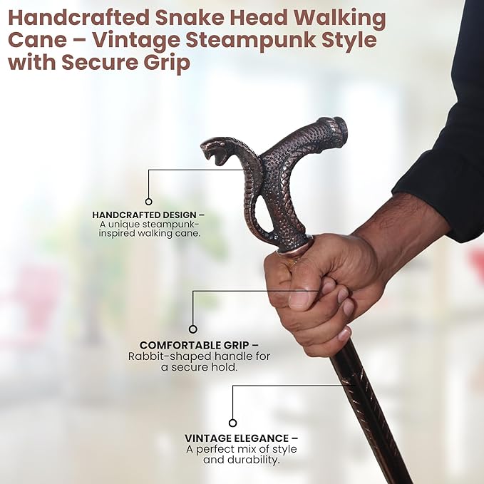 All Black Snake Handle Spiral Wooden Walking Cane