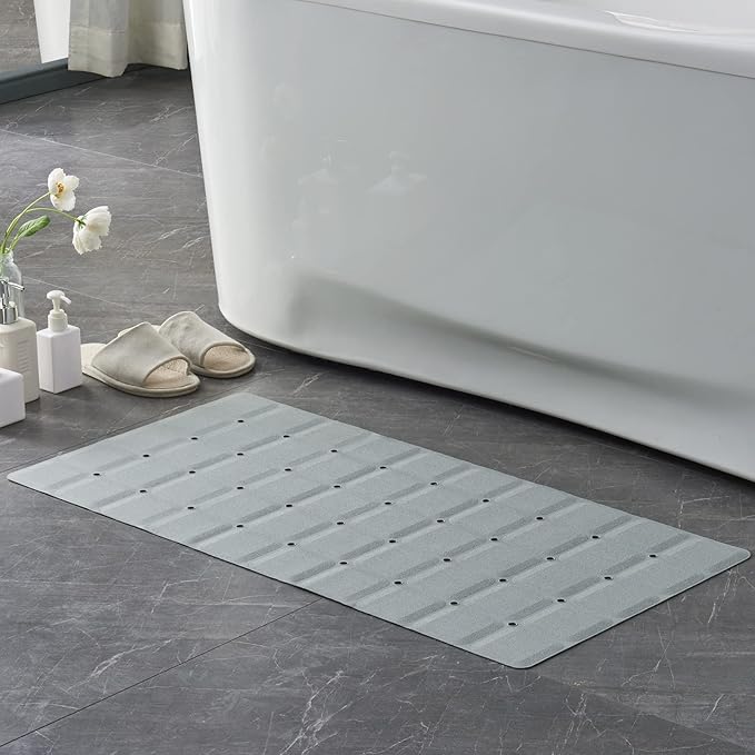 Foldable Silicone Bathtub Mat: Jumbo Size Heavy Duty Safety Bath Mat for Tub Without Suction Cups Non Slip Bath & Shower Mat for Textured, Reglazed, Refinished Tub (Grey, 35.8 x 17.7)