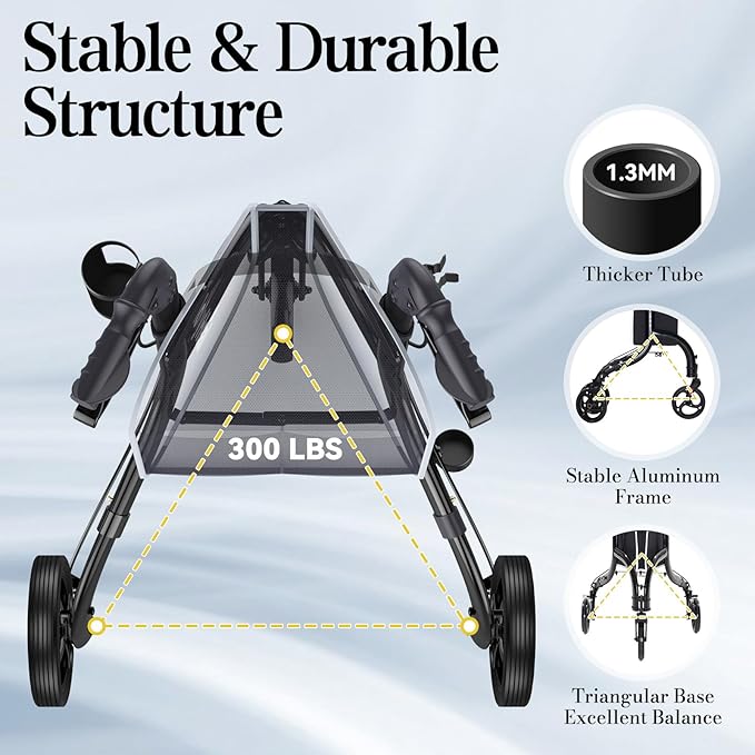 3 Wheel Walkers for Seniors, Lightweight Rollator Walkers Foldable for Elderly with Cane Hold and Cup Hold, Height Adjustable Aluminum Three Wheel Rolling Walker Mobility Aid, Black