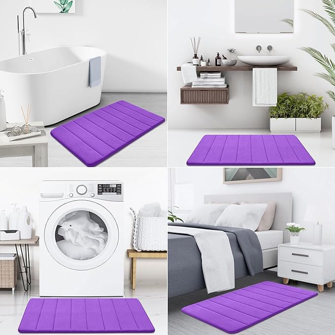 Buganda Memory Foam Bath Mat, 24" x 16", Ultra Soft and Non-Slip Bathroom Rugs, Water Absorbent and Machine Washable Bath Rug for Bathroom, Shower, and Tub, Purple