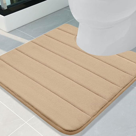 Buganda Memory Foam U-Shaped Contour Toilet Rugs, Non Slip Absorbent, Thick Soft Washable Bathroom Mat, Floor Carpet Bath Rugs Mat for Toilet Base (24" x 24", Camel)