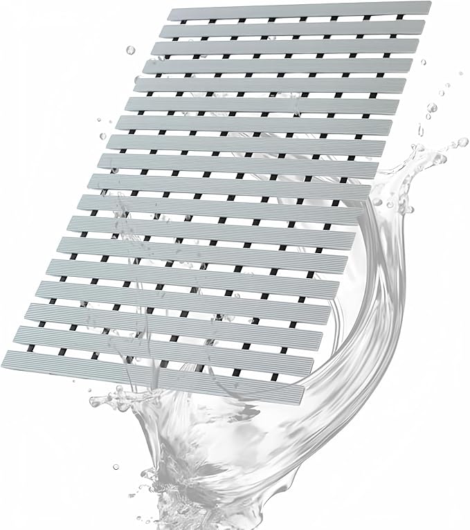 Bath Mat Non Slip Shower Mat Bathtub with Drain Holes and Heavy Duty Rubber No Suction Cups Sturdy Shower Stall Tub Mat for Bathroom, Shower Floor, Pool, SPA, (Grey, 17"x26")
