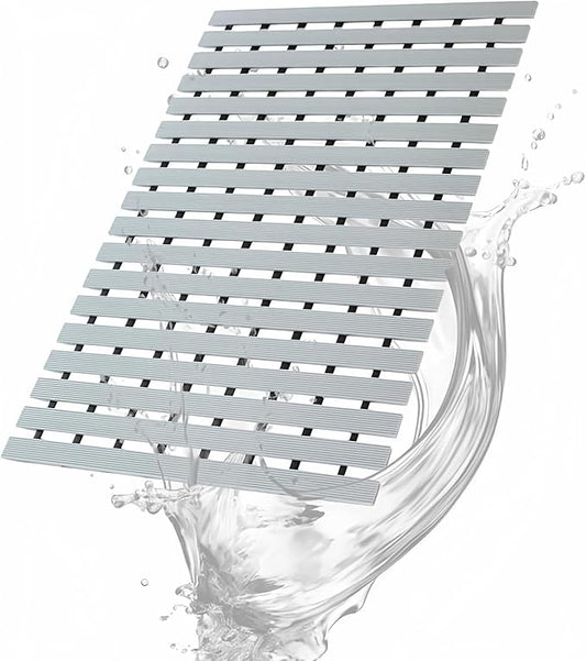 Bath Mat Non Slip Shower Mat Bathtub with Drain Holes and Heavy Duty Rubber No Suction Cups Sturdy Shower Stall Tub Mat for Bathroom, Shower Floor, Pool, SPA, (Grey, 17"x26")