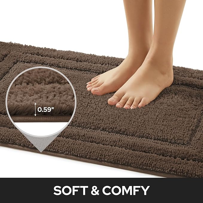 HOMEIDEAS Bathroom Rugs Sets 2 Piece, Super Soft and Absorbent Non Slip Microfiber Machine Washable Bath Mat Set (20" x 32" + 16" x 24", Brown)