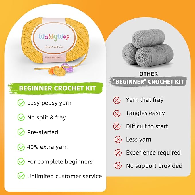 WaldyWop Crochet Kit for Beginners Kids: 2 PCS Easy Complete Knitting Kit with Step by Step Video & Written Tutorials, Soft Yarns (Extra 40%), Hook - Birthday Gift Set for Girls (Chicken Nuggets)