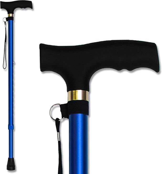 RMS Walking Cane - Adjustable Walking Stick - Lightweight Aluminum Offset Cane with Ergonomic Handle and Wrist Strap - Ideal Daily Living Aid for Limited Mobility
