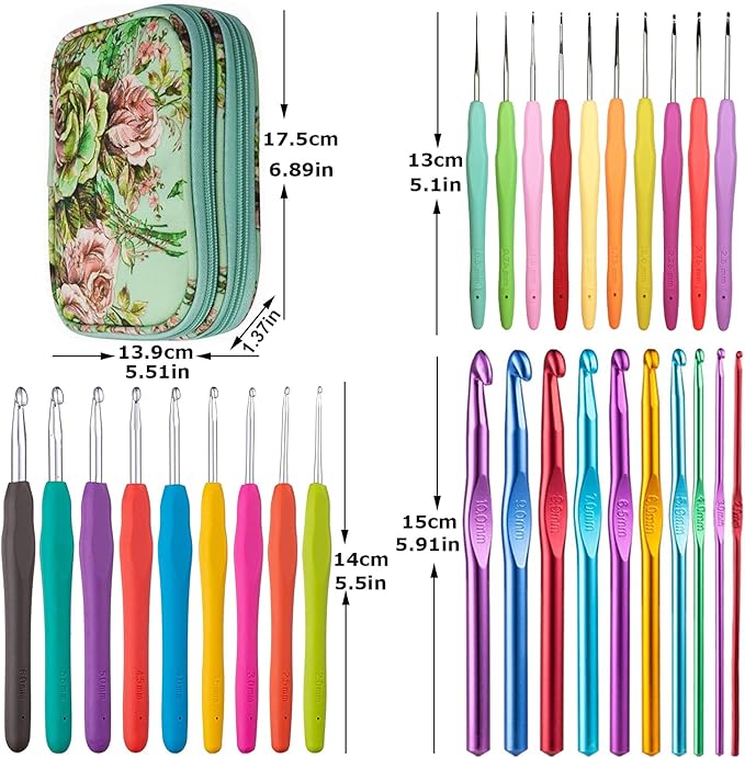 Mdoker 100pcs Crochet Hooks Set in Case Ergonomic Soft Grip Handles Weave Yarn Knitting Needles Kit and Crochet Needle Accessories Crochet Kit Complete Set for Beginners and Experienced Lover