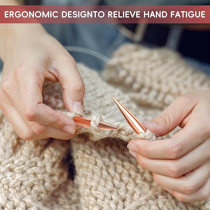 KoovDem Interchangeable Circular Knitting Needles Set - 13 Pairs | Premium Aluminum Needles & Accessories | Rose Gold