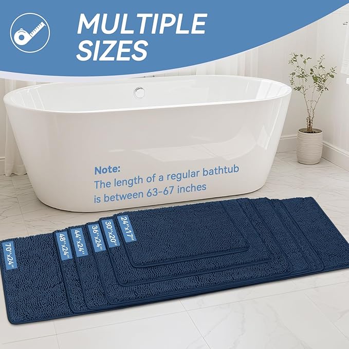 Bcoimo 30"×20" Absorbent Bath Mat, Non-Slip with Backing Chenille Bath Rug and Machine Washable Bathroom Mat Quick-Dry Design. Ideal for Bathroom and Tub Areas