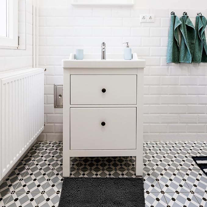 Non-Slip Bath Rug,Extra Soft Microfiber Bedroom Shag Carpet with Anti-Slip Backing,Water/Dust Absorbent Fast Dry Shower Mat,Sound Insulated Stairs Pad,Machine Washable (Black,12 x 16 Inches)