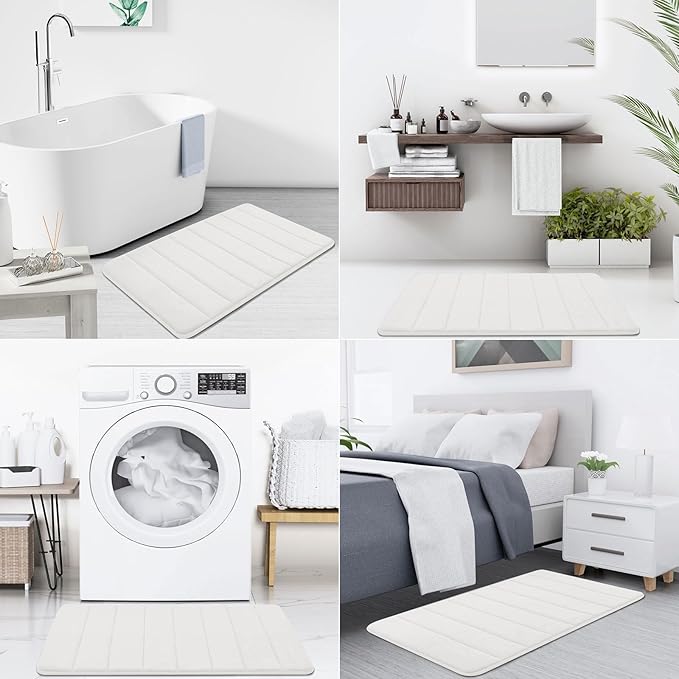 Buganda Memory Foam Bath Mat, 47" x 17", Ultra Soft and Non-Slip Bathroom Rugs, Water Absorbent and Machine Washable Bath Rug Runner for Bathroom, Shower, and Tub, Ivory