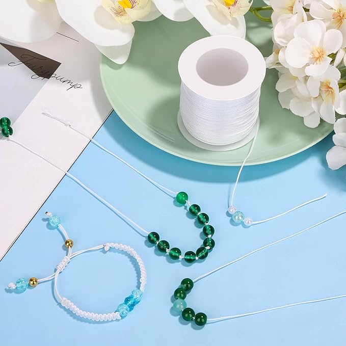 Anezus White Nylon String for Bracelets, 0.8mm Nylon Thread Braided Nylon Cord Wind Chime Outdoor Twine String for Beading, Necklaces, Blinds, DIY Craft, Jewelry Making