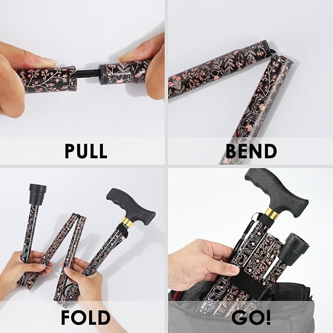 Walking Cane PANZHENG Cane for Man/Woman | Mobility & Daily Living Aids | 5-Level Height Adjustable Walking Stick | Comfortable Plastic T-Handle Portable Walking Stick Folding Cane