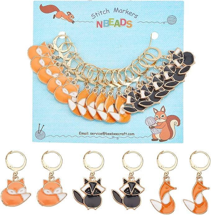 NBEADS 15 Pcs Fox Stitch Markers, Alloy Enamel Crochet Stitch Marker Charms Locking with 304 Stainless Steel Clasp for Crochet Weaving Sewing Accessories Quilting Jewelry Making