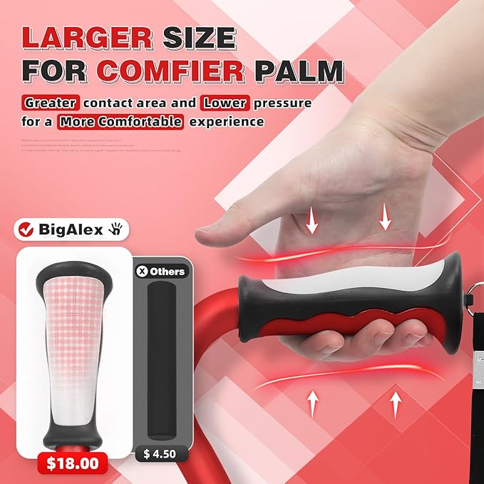 BigAlex Quad Cane, Foldable Adjustable Walking Cane for Men & Women with Stable 4-Pronged Base for Extra Stability & Balance, Heavy Duty, Lightweight, Soft Offset Handle Stick for Seniors & Elderly