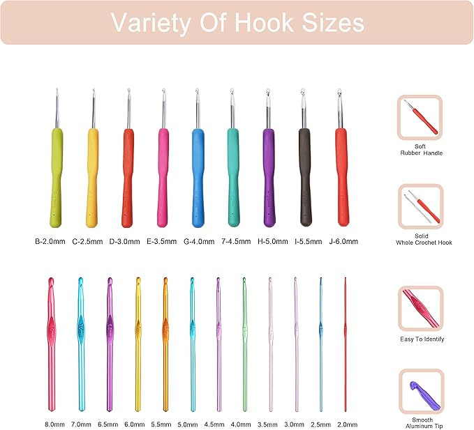 SHAXANO Crochet Hooks Kit with Case, 86-Piece, Ergonomic Crochet Needles Weave Yarn Kits DIY Hand Knitting Art Tools for Beginners and Experienced Crochet Lovers