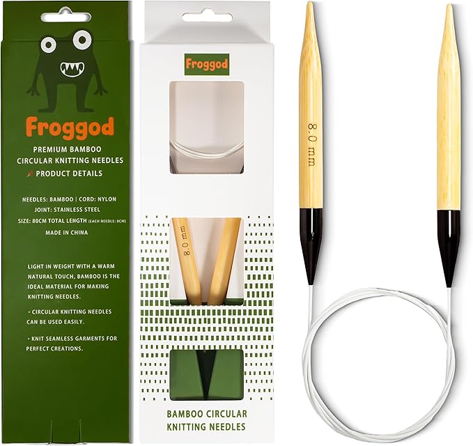 Froggod Bamboo Circular Knitting Needles Size 11 – 3.15-inch Bamboo Knitting Needle Tips, 31.5-inch Total Length, Lightweight Wooden Needles