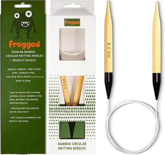 Froggod Bamboo Circular Knitting Needles Size 11 – 3.15-inch Bamboo Knitting Needle Tips, 31.5-inch Total Length, Lightweight Wooden Needles