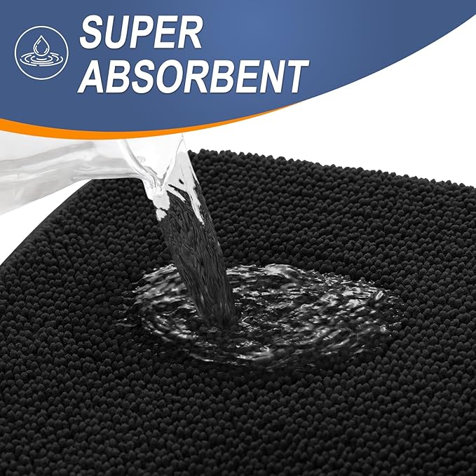 OLANLY Thick Memory Foam Bath Mat Rug 70x24, Extra Soft Absorbent Bathroom Rug, Quick Dry Bath Mats, Non-Slip, Machine Washable Carpet for Bathroom, Tub and Shower, Home Decor Accessories, Black